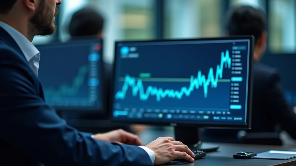 Financial analyst reviewing palm oil commodity price charts and trade data on computer workstation in modern office
