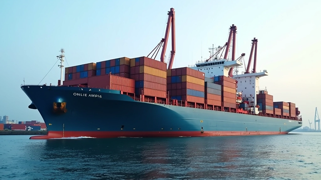 Container ship loaded with cargo at Malaysian port