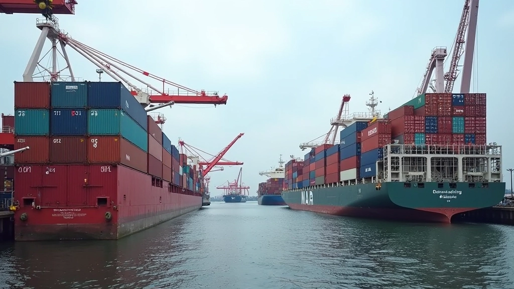 International shipping containers at Malaysian port terminal