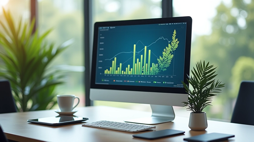 Modern office workspace with palm oil commodity charts displayed on computer monitor and tablet