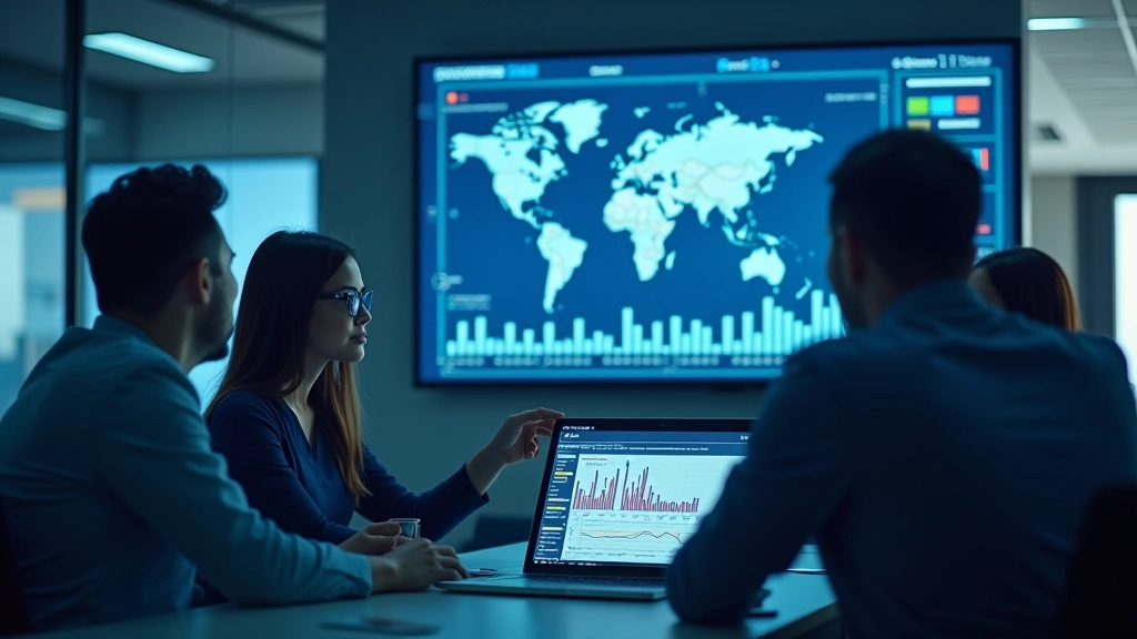Professional team analyzing international trade data and market intelligence in collaborative workspace