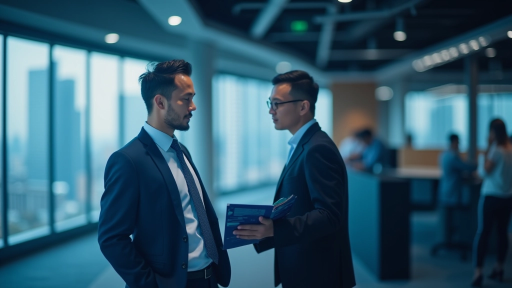 Business professionals in modern conference room analyzing trade data and economic forecasts on large display screens